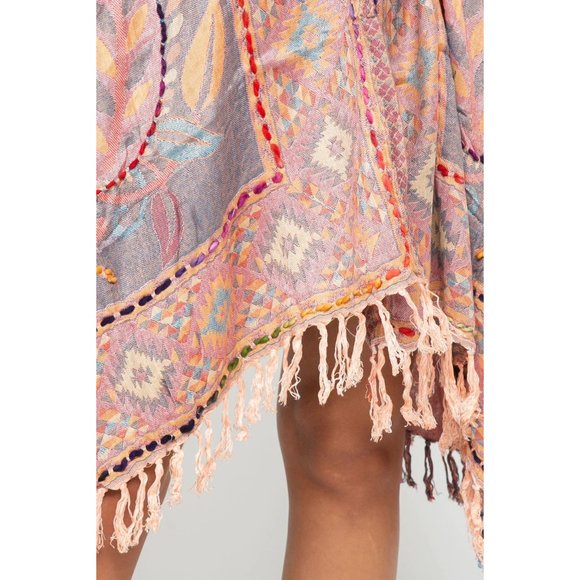 Raj Rosie Vest Embroidered Soft Peach Colorful Embroidery Fringed One Size - Picture 3 of 4